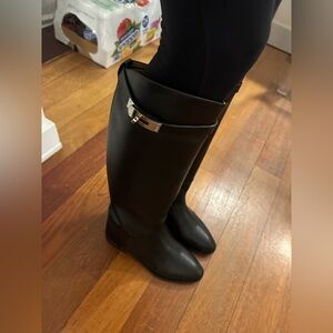 Black Knee-High Riding Boots with Silver Buckle